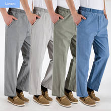 Plus size middle-aged dad men pants summer thin cotton linen elastic high waist casual trousers oversize pantalones hombre 2024 - buy cheap