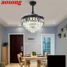 Aosong-ventilador de teto com lâmpada led de cristal invisível, com controle remoto, luxo moderno para casa 2024 - compre barato