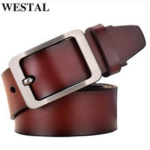 WESTAL-cinturones de piel auténtica con hebilla de pin para hombre, cinturones largos de piel auténtica, color negro, 9208 2024 - compra barato