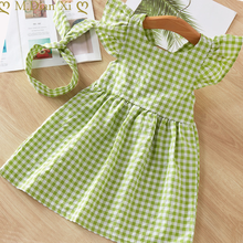 Verão novo padrão listrado estilo europeu e americano beleza doce sem alça de ombro colete menina vestido roupas de crianças