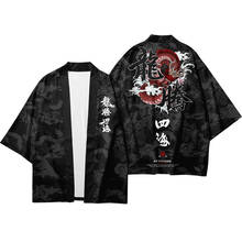 Camisa masculina estampa de dragão yukata, jaqueta kimono samurai 2024 - compre barato