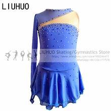 Figure Skating Dress Girls Children blue one-sleeve Ice Skating costumes Jewelry Competition Rhythmic Figure skate Leotards sale 2024 - buy cheap