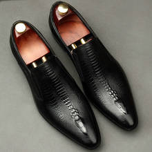 Sapatos masculinos de couro genuíno sapatos de casamento oxford sapatos de couro genuíno preto cáqui deslizamento em sapatos formais de negócios para homem 2024 - compre barato