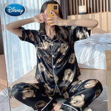 Disney Black Pooh bear cartoon short sleeve trousers spring and summer new silk pajamas female summer home service suit 2024 - buy cheap