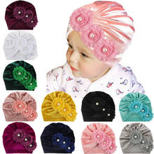 Gorros de terciopelo para recién nacido, niño y niña, turbante sólido con flores, gorro de terciopelo 2024 - compra barato