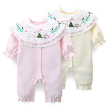 Girl Outfit Spring Infant Rompers For Baby Jumpsuit Rabbit Embroidery Newborn Clothes with Bibs Pink Yellow 0-2Y 2024 - buy cheap