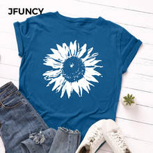JFUNCY-camisetas de talla grande de S-5XL para mujer, camisetas de manga corta para mujer, camisetas informales con estampado de flores para mujer, Camiseta de algodón 2020 2024 - compra barato