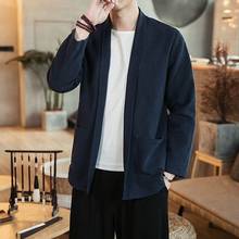 Homens quimono jaquetas masculino ponto aberto blusão vintage casacos masculinos jaqueta sólida streetwear botão cardigan plus size kk3054 2024 - compre barato