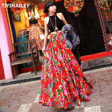 TIYIHAILEY Free Shipping 2021 Fashion Long Maxi A-line Elastic Waist Women Cotton Red Skirts Flower Print Skirts Customer Made 2024 - buy cheap