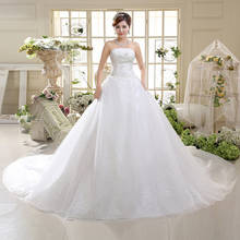 Sequins A-Line Strapless Wedding Dress Bow Lace Up Sleeveless Appliques New Plus Size Wedding Gowns Women Vestidos De Novia G082 2024 - buy cheap