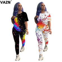 VAZN-Conjunto de dos piezas con cuello redondo para mujer, Top de manga corta y pantalones, Bodycon, Tie Dye, verano, 2020 2024 - compra barato