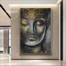 Pósteres de Arte de pared de estatua de Buda dorado de acuarela embellecedora para sala de estar, decoración moderna del hogar, lienzo HD, pinturas al óleo 2024 - compra barato