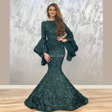 Muslim Elegant Mermaid Evening Dress Long Sleeves Floor-length Sequins Prom Dress Robe De Soiree Aibye Middle East Saudi Arabia 2024 - buy cheap