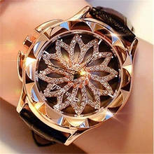 Relógio feminino com strass, relógio de pulso com pulseira de couro e mostrador grande, bracelete de cristal para mulheres 2024 - compre barato