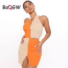 BaQGW Casual Women Two Piece Set Dress Halter Tops and Skirt Suit Dress Sexy Color Block Summer Outfits Women Clothes Dress Set 2024 - купить недорого