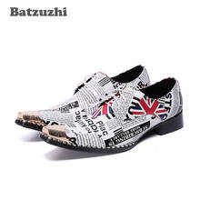 Batzuzhi-zapatos de cuero hechos a mano para hombre, calzado masculino de cuero, con punta de Metal, para fiesta Erkek Ayakkabi 2024 - compra barato