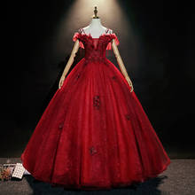 2021 New Red Party Dress Classic Lace Prom Dress Off The Shoulder Ball Gown Vintage Quinceanera Dresses Plus Customize 2024 - buy cheap