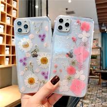 Tfshining flores reais transparente macio tpu caso de telefone para o iphone xr x xs max 7 8 plus 6s 11 pro max seco pressionado flores capa 2024 - compre barato