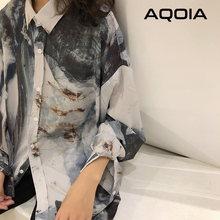 2021 Spring Chic Oversize Abstract ink printing Long Sleeve Women Blouse Shirt Trun Down Collar Loose Button Up Ladies Clothing 2024 - buy cheap