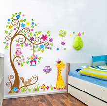 Adesivo de parede 3d coruja colorido, animais árvores, tamanho grande, diy, decalques de parede, adesivo para crianças, quarto de bebê, mural, decoração de casa, papel de parede 2024 - compre barato