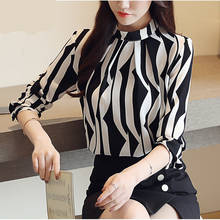 2022 New Arrived Fashion Women Blouse Long Sleeved Printed Women Top Stand Collar Blouses Slim Fit Office Lady Blusa 2024 - buy cheap