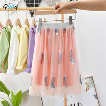 Qunq Toddler Teens Girls Skirt 2021 New Spring Summer Fall Mesh Kids Skirt for Girl Feather Embroidery Children Princess Outfits 2024 - buy cheap