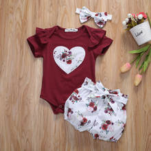 Conjunto de ropa para niñas recién nacidas, Tops, pantalones cortos florales y Diadema, traje de sol 2024 - compra barato