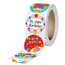 500pcs/roll 1 Inch Self-adhesive Film Roll Packaging Label Happy Birthday Pink Rainbow White Cloud Love Thank You Flower Sticker 2024 - buy cheap