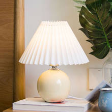 Luminária de mesa de cerâmica, lâmpada vintage para sala de estar, tecido japonês, plissado, decoração da casa 2024 - compre barato