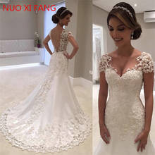 NUOXIFANG 2020 Illusion Vestido De Noiva White Backless Lace Mermaid Wedding Dress Short Sleeve Wedding Gown Bride Dress 2024 - buy cheap