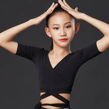 Black Short Sleeved Tops Latin Dance Costumes For Girls Bandage Practice Clothes ChildrenCha Cha Rumba Samba Tango Dress DQS4708 2024 - buy cheap