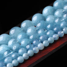 4-14mm Natural Blue Aquamarines Stone Beads Round Spacer Loose DIY Beads For Jewelry Making beads Accessories 15'' Women Gift 2024 - buy cheap