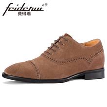 Nova moda de couro genuíno dos homens oxfords dedo do pé apontado rendas homem vaca camurça apartamentos altura aumentar 6cm saltos brogues sapatos mlt59 2024 - compre barato