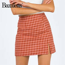 Bazaleas 2020, сексуальная клетчатая зеленая Женская юбка-трапеция, винтажная Женская мини-юбка с разрезом, модные юбки-карандаш 2024 - купить недорого