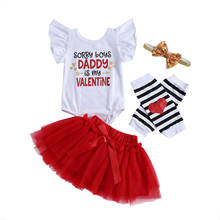 Baby Girl Valentine Clothing Set, Letter Print Round Neck Romper Skirt Headwear Leg Sleeves Four-piece Suit for Birthday Party 2024 - buy cheap