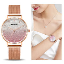 MEGIR Big Dial Women Watches Rose Gold Ladies Clock Stainless Steel Mesh Woman Rhinestone Wrist Watch Reloj Mujer Zegarek Damski 2024 - buy cheap