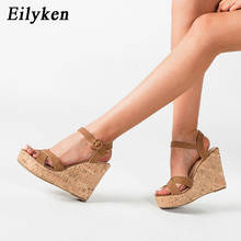 Eilyken sandálias femininas casuais confortáveis romanos, chinelos de dedo aberto com alça plataforma, sapatos de salto alto 2024 - compre barato