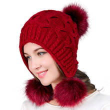 Women And Girel Winter Warm Rabbit Hair Beanie Hat Ski Cap Ear Flaps Peruvian Dual Layered Pompoms 2024 - buy cheap