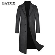 Batmo 2020 nova chegada outono lã x-long listrado trench coat masculino, lã masculina casaco longo, tamanho grande 9618 2024 - compre barato