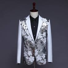 Floral Jaqueta de Lantejoulas Costura Moda masculina Blazer Casual Slim Fit Terno Do Casamento Festa Cantora Traje para Estágio 2024 - compre barato