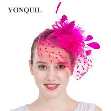 Fascinator Party Hat Kentucky Crinoline With Veils Feather Cocktail Derby Wedding Headwear NEW Style Top Quality 9Color Hot Pink 2024 - buy cheap