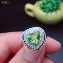 Collar con anillo de peridoto verde encantador, conjunto de joyería con corazón de Gema natural, color verde clásico, regalo de plata 925 con fecha, regalo de amor 2024 - compra barato