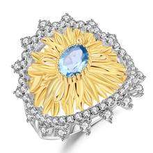 Женское кольцо gemb's BALLET, кольцо с подсолнечником из серебра 925 пробы с натуральным швейцарским синим топазом, драгоценный камень ручной работы 2024 - купить недорого