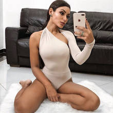 Bodysuit sexy feminino assimétrico, body casual de verão com cor sólida branca e preta para mulheres, outono 2020 2024 - compre barato