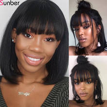 Sunber Short Lace Front Human Hair Wigs Bob Wig with Bang for Women Remy Brazilian Straight Hair 13x4 180 density glueless Wig 2024 - buy cheap