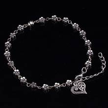 Tobillera Retro, de plata tibetana, colgante de flores de ciruelo para pies, pulsera con forma de corazón 2024 - compra barato