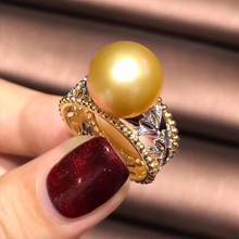 Fine Jewelry 18K Gold D204 Natural South Ocean Sea Golden Peals 10-11mm Rings for Women Fine Pearls Rings 2024 - buy cheap