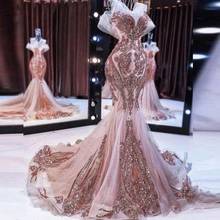 Sexy Mermaid Evening Dresses Sparkly Sequin Dusty Pink Prom Dress Birthday Party Gown Robe De Bal Custom Made 2024 - buy cheap