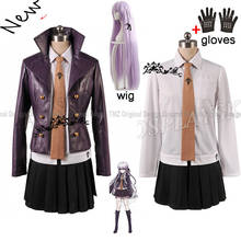 Conjunto de roupa de cosplay danganronpa kyoko, conjunto de vestido feminino com luvas, para fantasia de dia das bruxas, peruca e gravata de camisa 2024 - compre barato