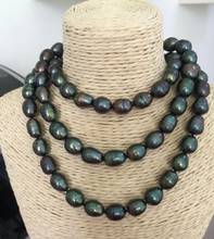 10-11mm Tahitian peacock green baroque pearl necklace 38"925silver 2024 - buy cheap